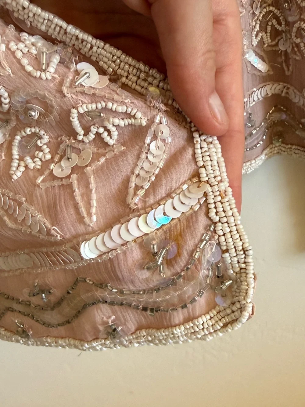 Papell Boutique Evening Beaded Sequin Blush Silk Jacket Size 10 Vintage